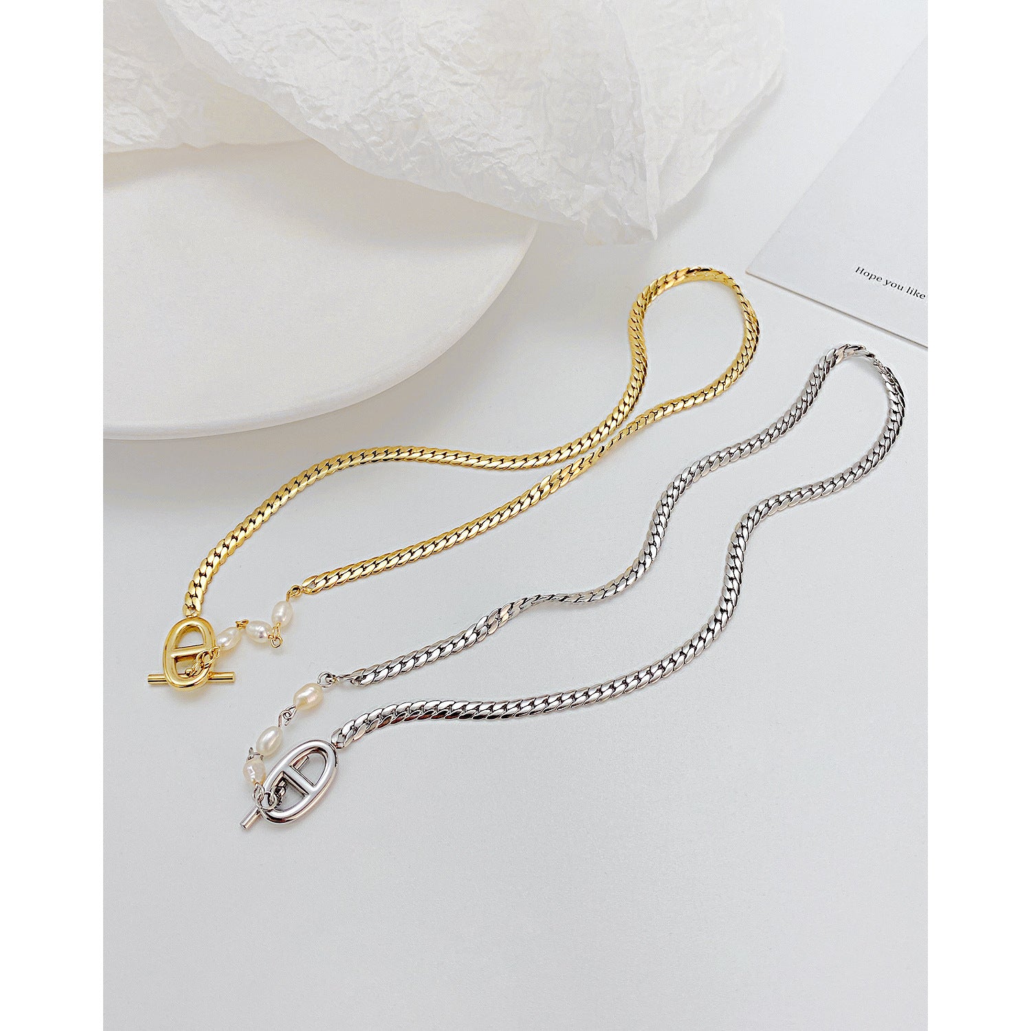 Wholesale OT Buckle Titanium Steel Pearl Necklace Clavicle Chain